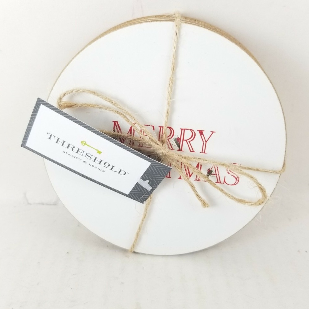 NWT 2 coaster sets of 4 Threshold Quality and Design 2 Merry Christmas 8 total